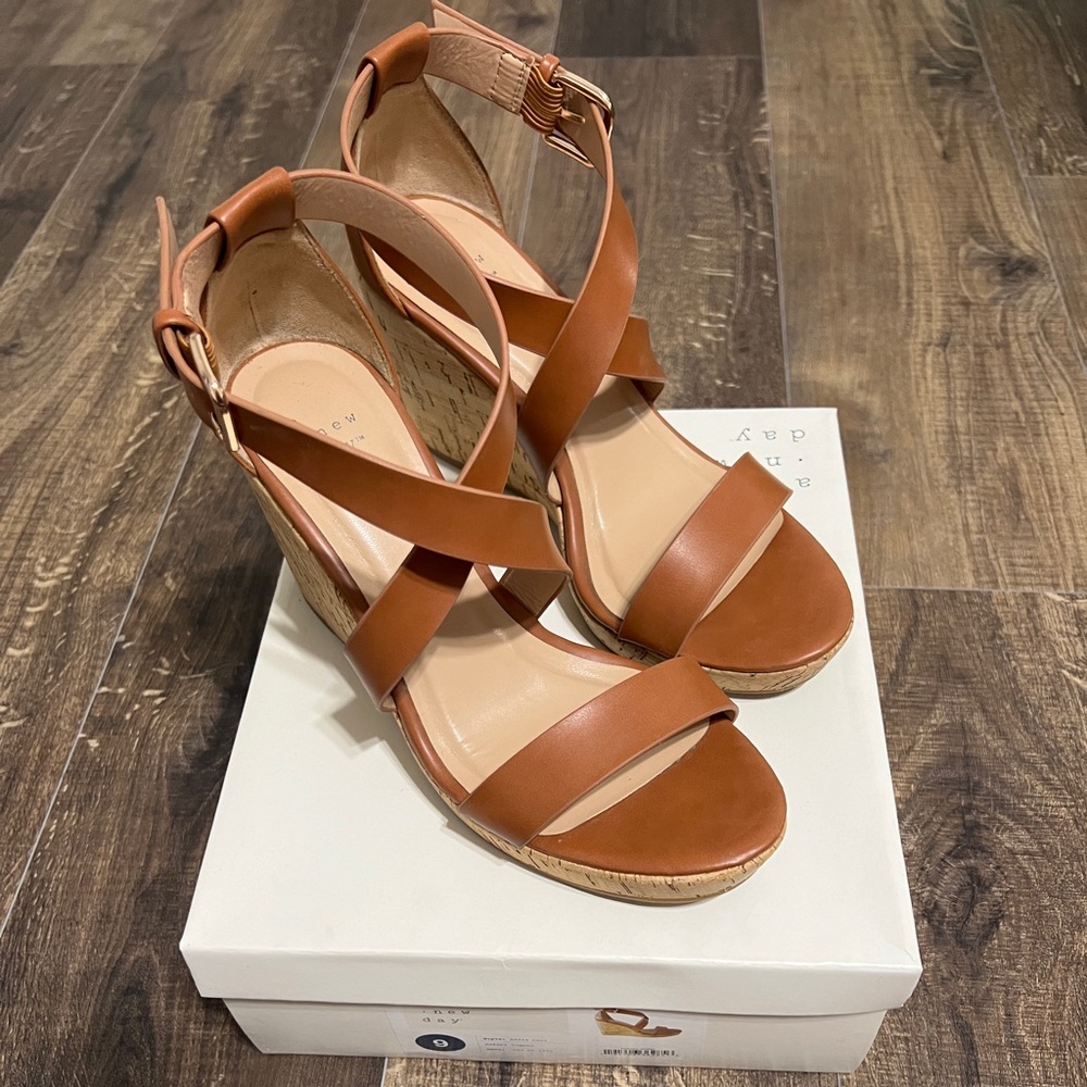 Women's Cecilia Faux Leather Cork Bottom Strappy Wedge Pumps